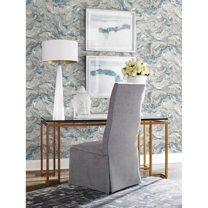 Lillian August Peel &amp; Stick Faux Marble Lunar Rock &amp; Cerulean Wallpaper image 3 of 4