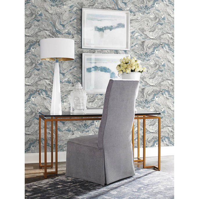 Lillian August Peel &amp; Stick Faux Marble Lunar Rock &amp; Cerulean Wallpaper image 3 of 4