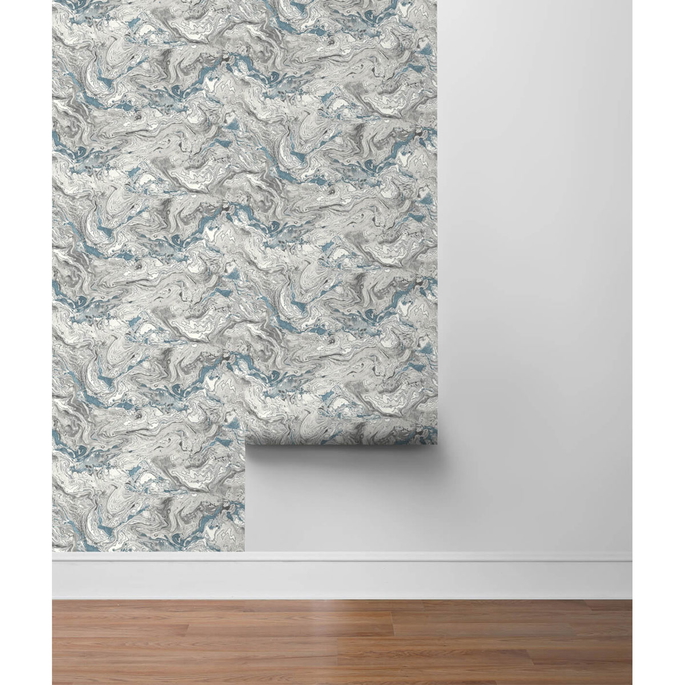 Lillian August Peel &amp; Stick Faux Marble Lunar Rock &amp; Cerulean Wallpaper image 4 of 4