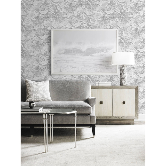Lillian August Peel &amp; Stick Faux Marble Calcutta &amp; Metallic Silver Wallpaper image 2 of 4