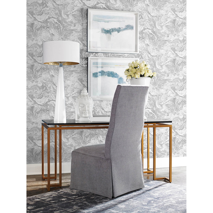 Lillian August Peel &amp; Stick Faux Marble Calcutta &amp; Metallic Silver Wallpaper image 3 of 4