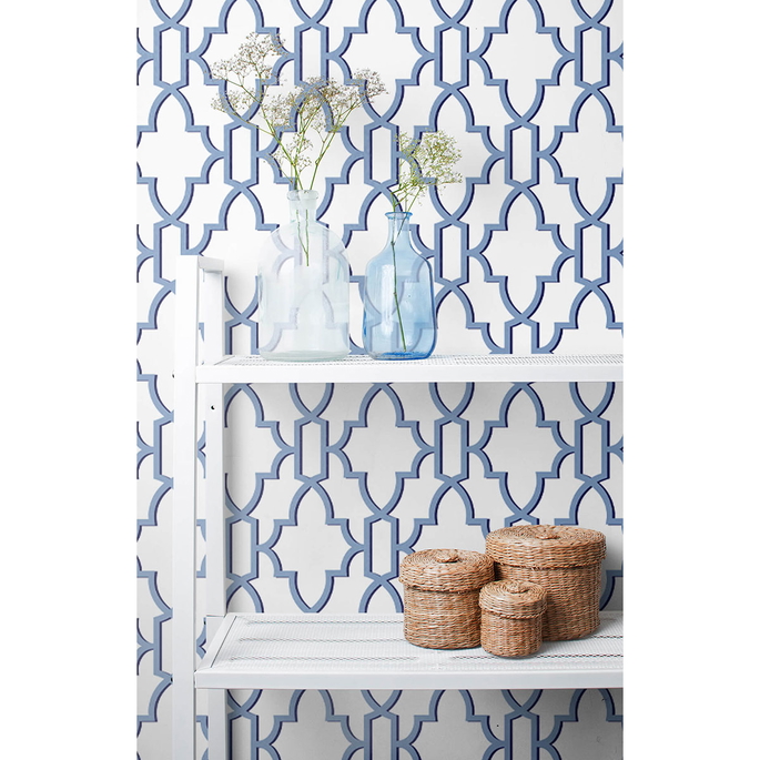Lillian August Peel &amp; Stick Coastal Lattice Riviera Blue Wallpaper image 3 of 4