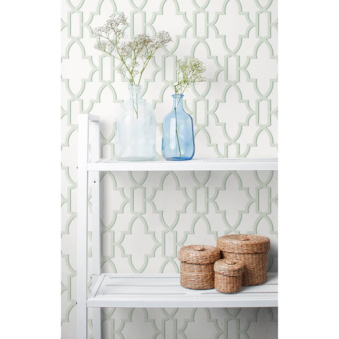 Lillian August Peel &amp; Stick Coastal Lattice Seaglass Wallpaper image 3 of 5