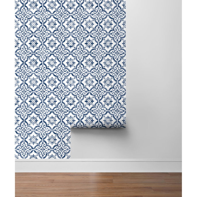 Lillian August Peel &amp; Stick Porto Tile Riviera Blue Wallpaper image 4 of 4