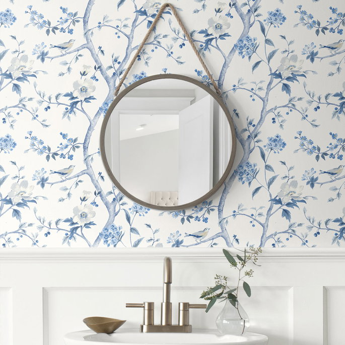 Lillian August Peel &amp; Stick Floral Trail Bluestone Wallpaper image 3 of 4