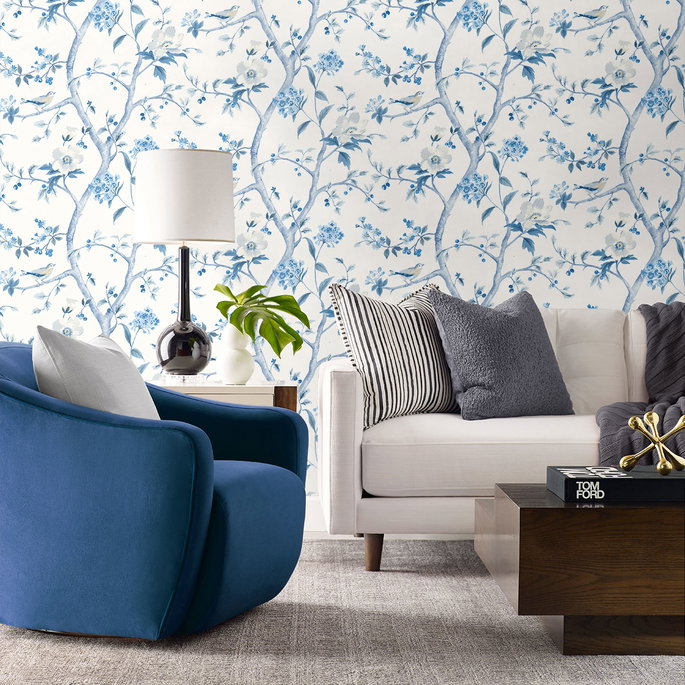 Lillian August Peel &amp; Stick Floral Trail Bluestone Wallpaper image 4 of 4