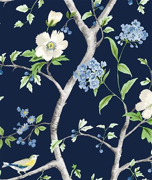 Lillian August Peel & Stick Floral Trail Navy Blue & Spring Green Wallpaper