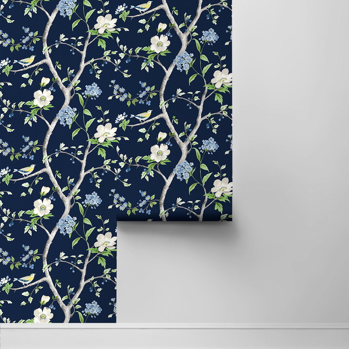 Lillian August Peel &amp; Stick Floral Trail Navy Blue &amp; Spring Green Wallpaper image 2 of 4