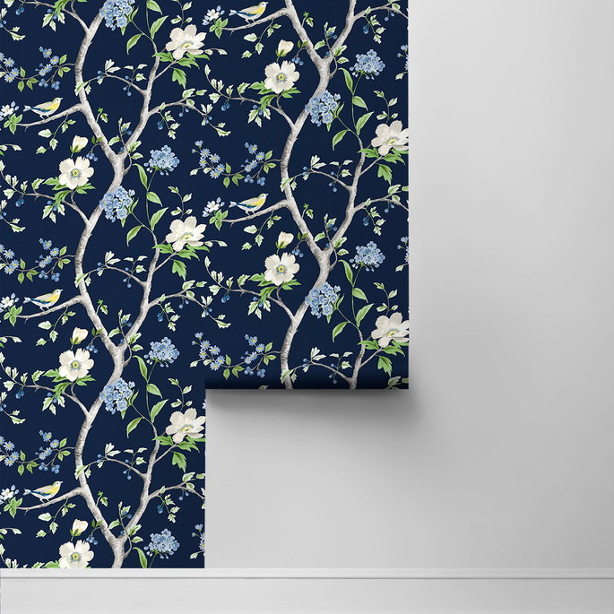Lillian August Peel &amp; Stick Floral Trail Navy Blue &amp; Spring Green Wallpaper image 2 of 4