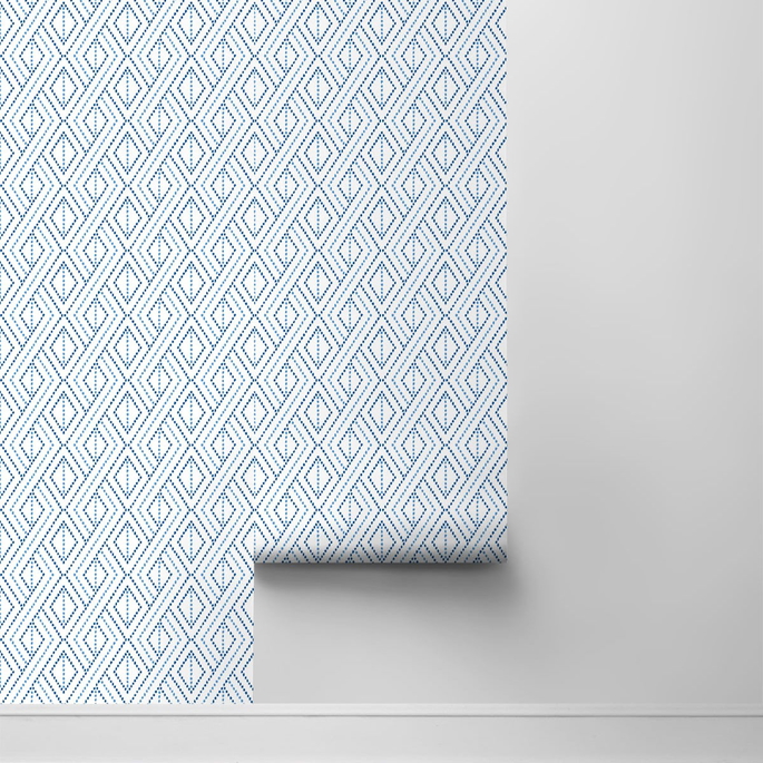 Lillian August Peel &amp; Stick Boho Grid Denim Blue Wallpaper image 2 of 4