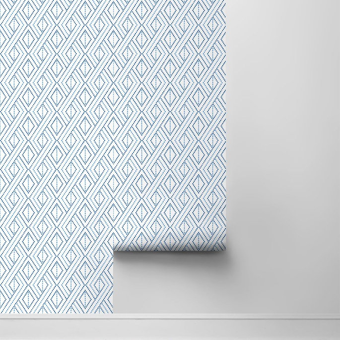 Lillian August Peel &amp; Stick Boho Grid Denim Blue Wallpaper image 2 of 4