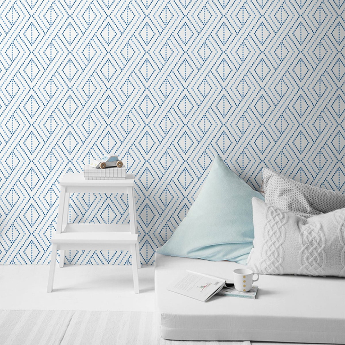 Lillian August Peel &amp; Stick Boho Grid Denim Blue Wallpaper image 4 of 4