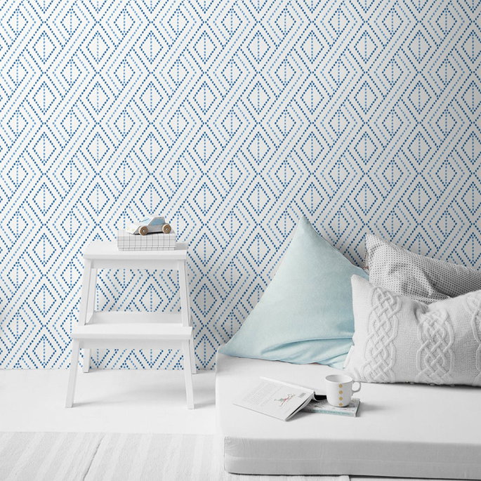 Lillian August Peel &amp; Stick Boho Grid Denim Blue Wallpaper image 4 of 4