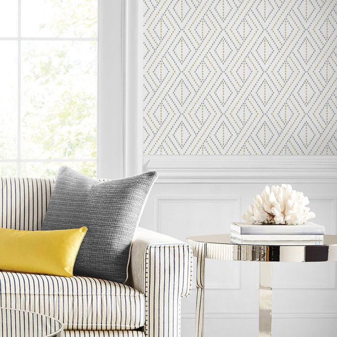 Lillian August Peel &amp; Stick Boho Grid Argos Grey &amp; Yellow Wallpaper image 3 of 4