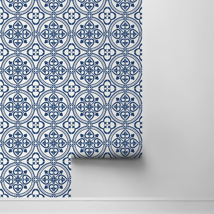 Lillian August Peel &amp; Stick Villa Mar Tile Denim Blue Wallpaper image 2 of 4