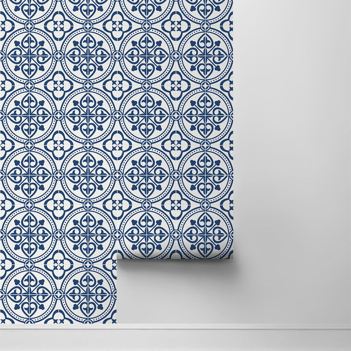 Lillian August Peel &amp; Stick Villa Mar Tile Denim Blue Wallpaper image 2 of 4