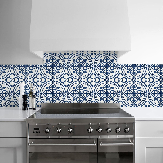 Lillian August Peel &amp; Stick Villa Mar Tile Denim Blue Wallpaper image 4 of 4