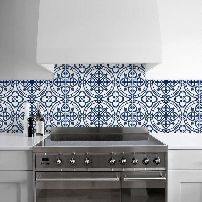 Lillian August Peel &amp; Stick Villa Mar Tile Denim Blue Wallpaper image 4 of 4