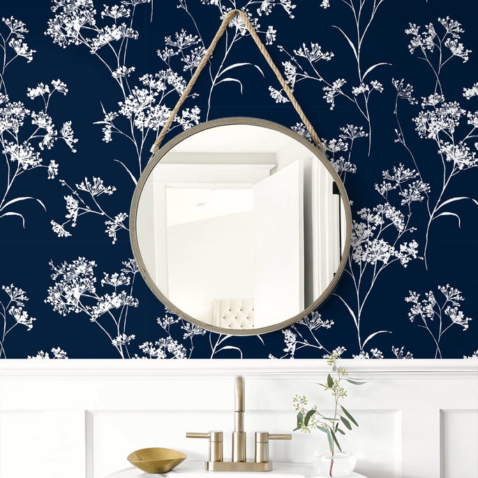 Lillian August Peel &amp; Stick Floral Mist Hampton Blue Wallpaper image 3 of 4