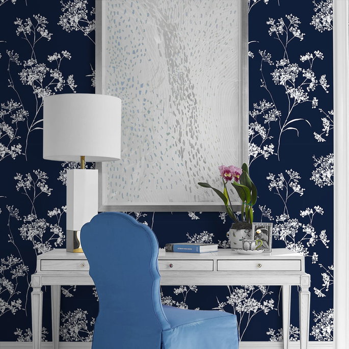Lillian August Peel &amp; Stick Floral Mist Hampton Blue Wallpaper image 4 of 4
