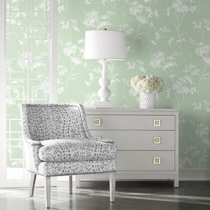 Lillian August Peel &amp; Stick Floral Mist Seacrest Green Wallpaper image 4 of 4