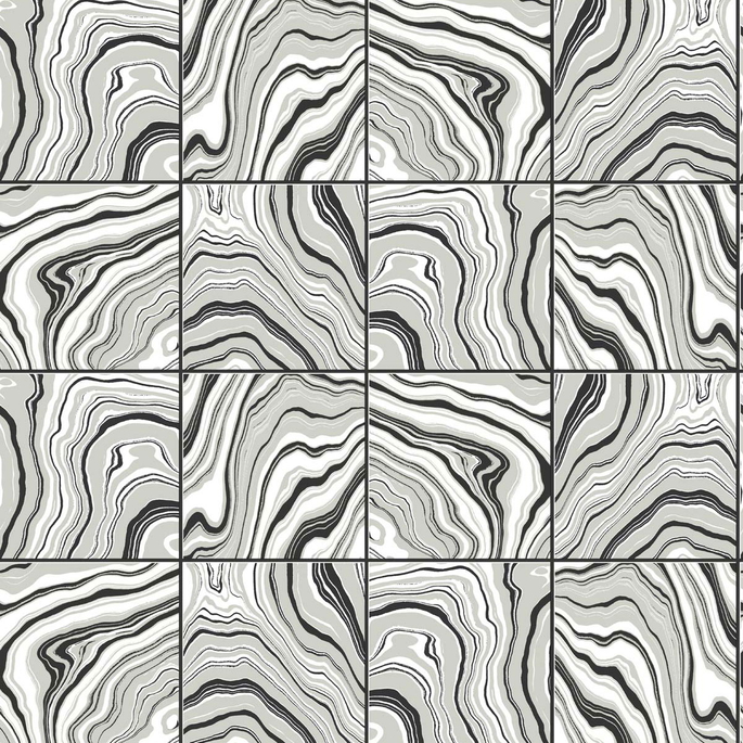 Lillian August Peel &amp; Stick Marbled Tile Ebony &amp; Metallic Silver Wallpaper image 1 of 4