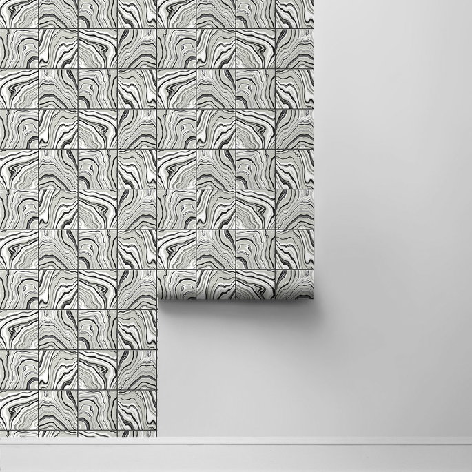 Lillian August Peel &amp; Stick Marbled Tile Ebony &amp; Metallic Silver Wallpaper image 2 of 4