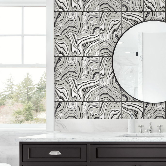 Lillian August Peel &amp; Stick Marbled Tile Ebony &amp; Metallic Silver Wallpaper image 4 of 4