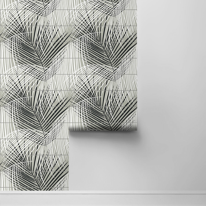 Lillian August Peel &amp; Stick Palm Tile Ebony &amp; Fieldstone Wallpaper image 2 of 4