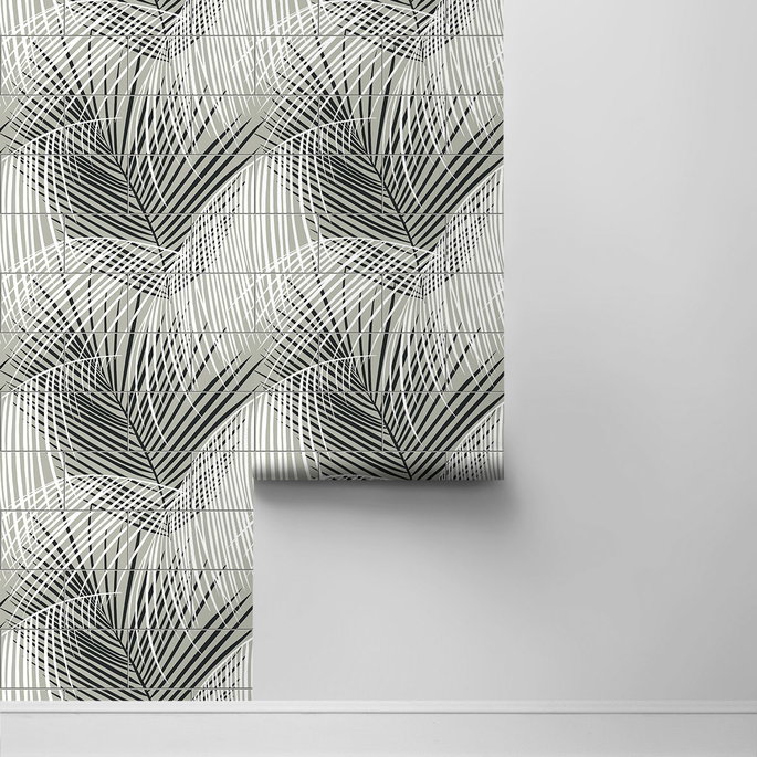 Lillian August Peel &amp; Stick Palm Tile Ebony &amp; Fieldstone Wallpaper image 2 of 4