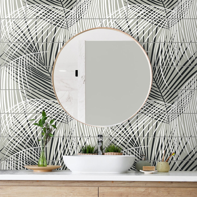 Lillian August Peel &amp; Stick Palm Tile Ebony &amp; Fieldstone Wallpaper image 3 of 4