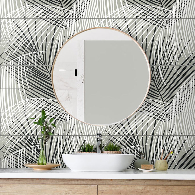 Lillian August Peel &amp; Stick Palm Tile Ebony &amp; Fieldstone Wallpaper image 3 of 4