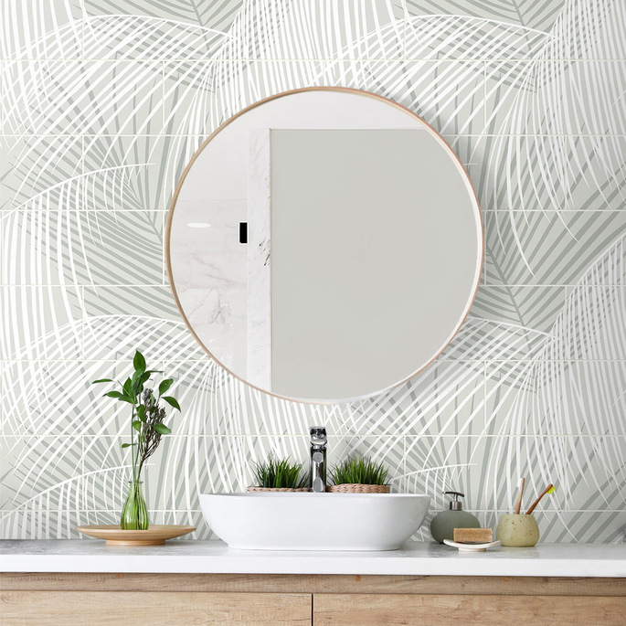 Lillian August Peel &amp; Stick Palm Tile Sea Salt Wallpaper image 3 of 4