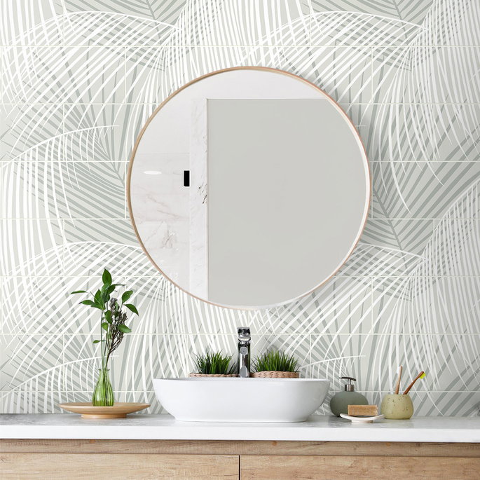 Lillian August Peel &amp; Stick Palm Tile Sea Salt Wallpaper image 3 of 4