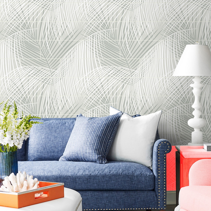 Lillian August Peel &amp; Stick Palm Tile Sea Salt Wallpaper image 4 of 4