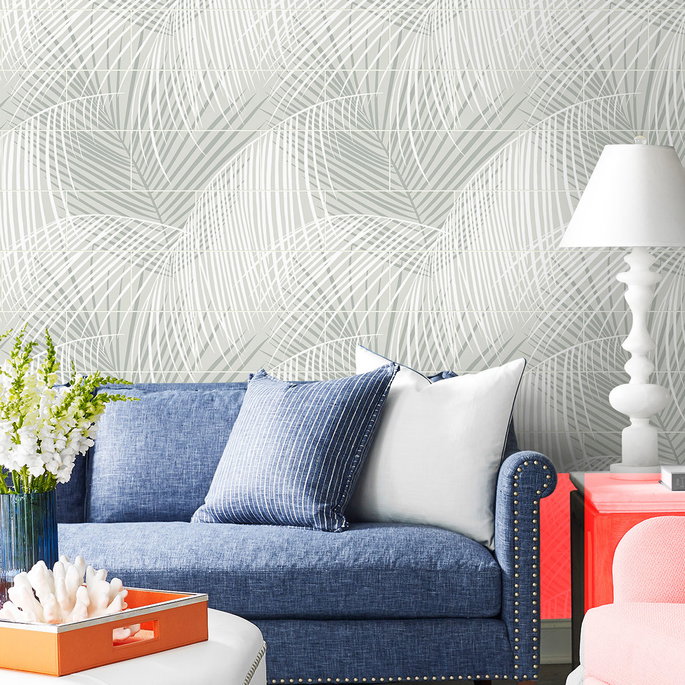 Lillian August Peel &amp; Stick Palm Tile Sea Salt Wallpaper image 4 of 4