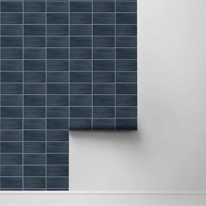 Lillian August Peel &amp; Stick Rib Tile Denim Blue Wallpaper image 2 of 4