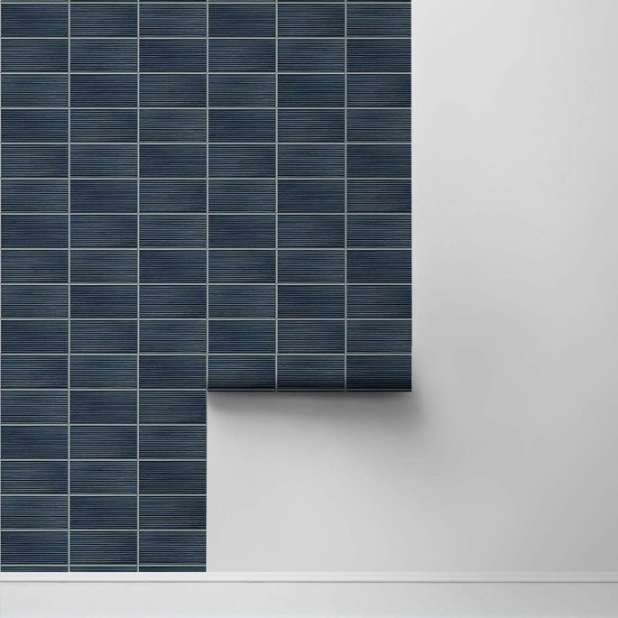 Lillian August Peel &amp; Stick Rib Tile Denim Blue Wallpaper image 2 of 4