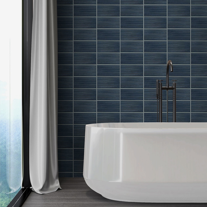 Lillian August Peel &amp; Stick Rib Tile Denim Blue Wallpaper image 3 of 4