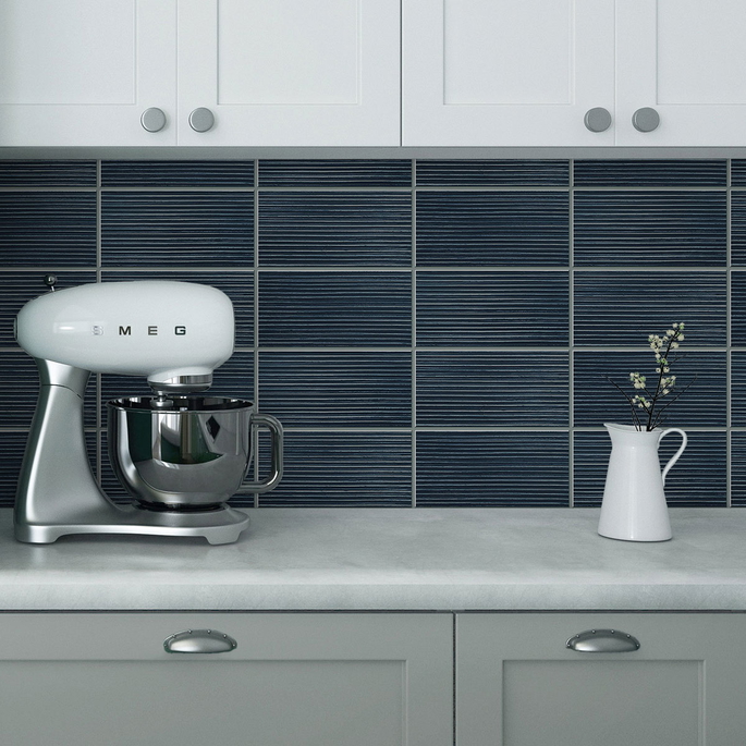 Lillian August Peel &amp; Stick Rib Tile Denim Blue Wallpaper image 4 of 4