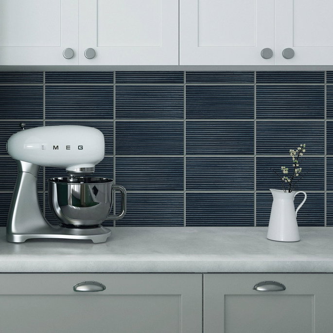 Lillian August Peel &amp; Stick Rib Tile Denim Blue Wallpaper image 4 of 4