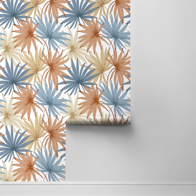 Lillian August Peel &amp; Stick Tropic Palm Toss Charlotte Blue &amp; Soft Melon Wallpaper image 2 of 4