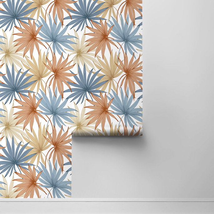 Lillian August Peel &amp; Stick Tropic Palm Toss Charlotte Blue &amp; Soft Melon Wallpaper image 2 of 4