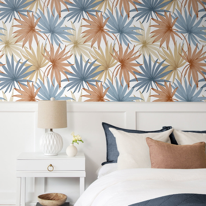 Lillian August Peel &amp; Stick Tropic Palm Toss Charlotte Blue &amp; Soft Melon Wallpaper image 3 of 4