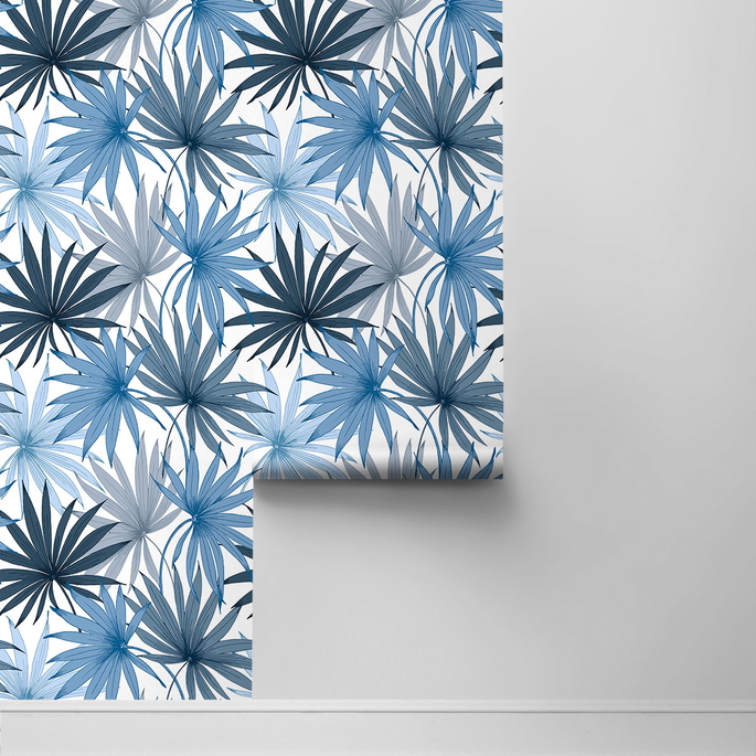 Lillian August Peel &amp; Stick Tropic Palm Toss Blue Seas Wallpaper image 2 of 4