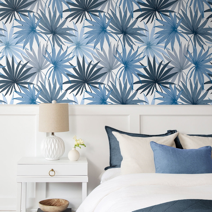 Lillian August Peel &amp; Stick Tropic Palm Toss Blue Seas Wallpaper image 3 of 4