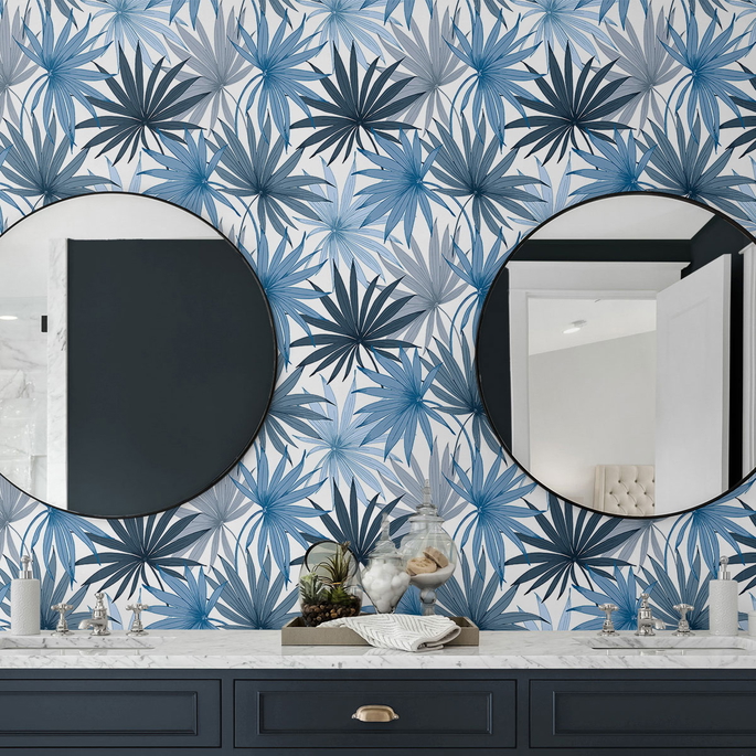 Lillian August Peel &amp; Stick Tropic Palm Toss Blue Seas Wallpaper image 4 of 4