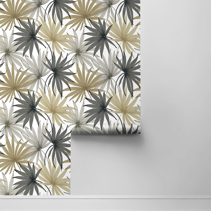 Lillian August Peel &amp; Stick Tropic Palm Toss Harbor Grey &amp; Khaki Wallpaper image 2 of 4