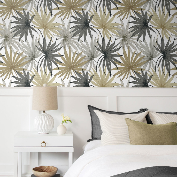 Lillian August Peel &amp; Stick Tropic Palm Toss Harbor Grey &amp; Khaki Wallpaper image 3 of 4