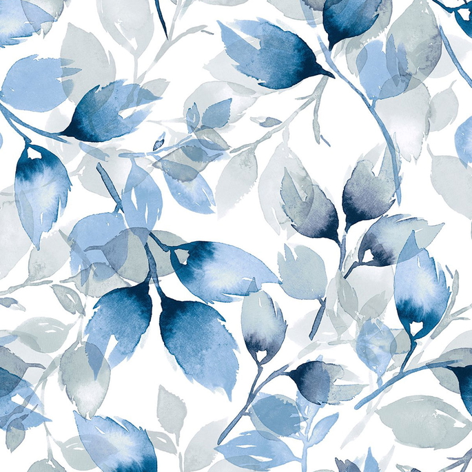 Lillian August Peel &amp; Stick Watercolor Tossed Leaves Blue Lagoon Wallpaper image 1 of 4